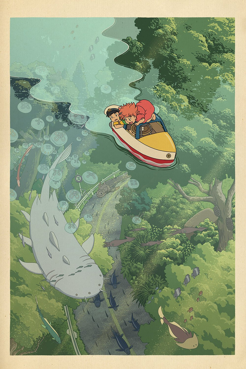 Illustration for article titled The Serenity of Hayao Miyazaki's Films Is Perfectly Captured in These Posters